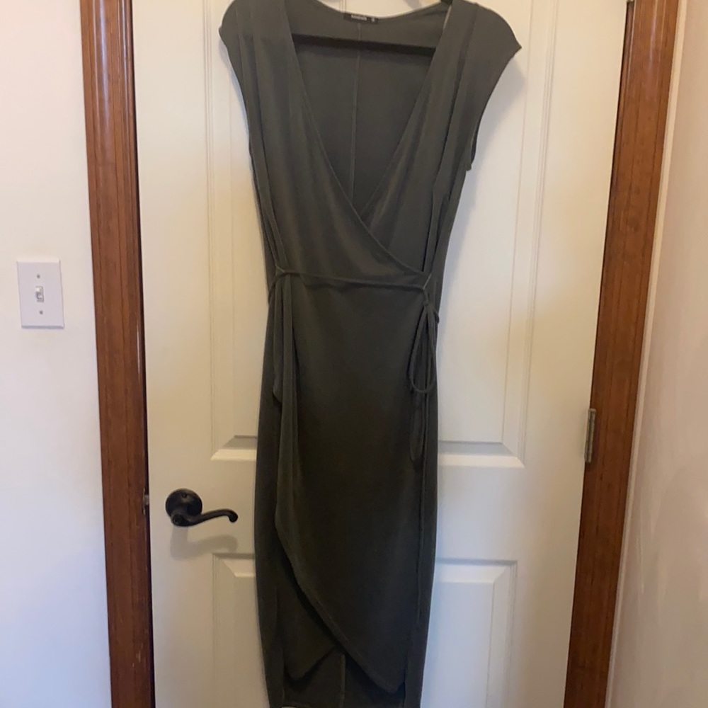 Army green cap sleeve faux wrap dress